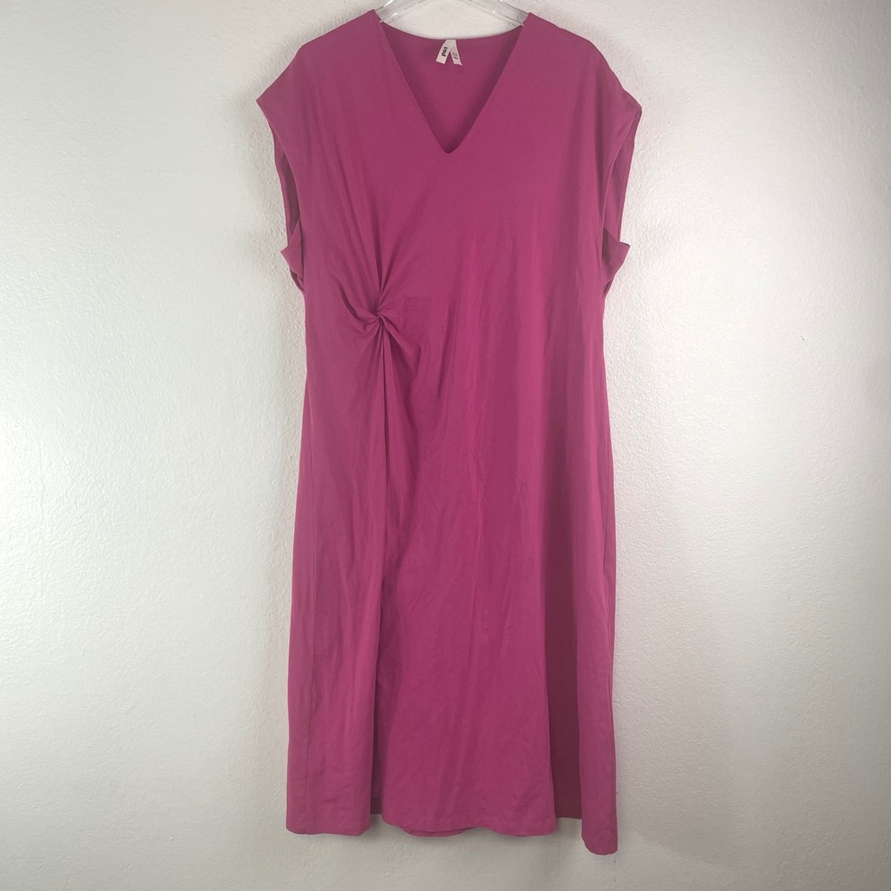 Pact V-Neck Twist Front Midi Dress XXL Magenta Pink Organic Cotton Minimalist